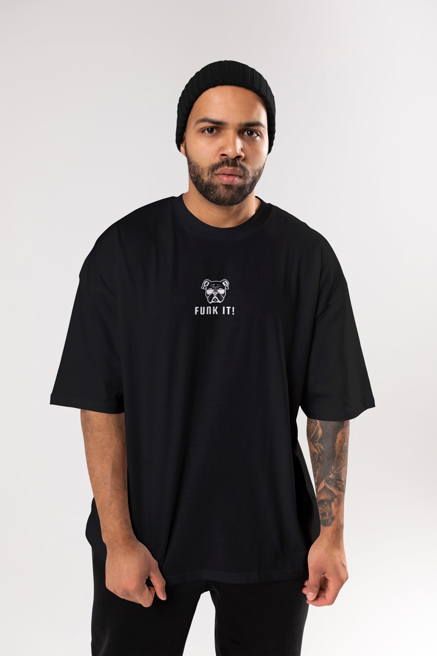 Unisex Black FunkIt Logo Oversized Tshirt- Front Funk It 