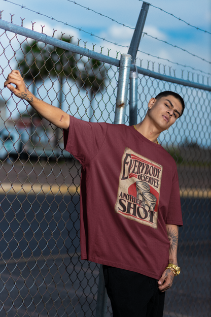 Unisex Oversized Maroon Another Shot Tshirt Man-Front Funk It-2